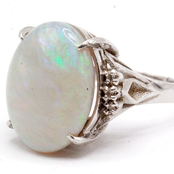 Mid Century Platinum 7 CTW Opal Diamond Ring - Picture 12 of 15